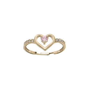 Bague en plaqu or rglable motif coeur avec oxyde rose et oxydes blancs sertis (rglable 46.48.50) - Vue 1