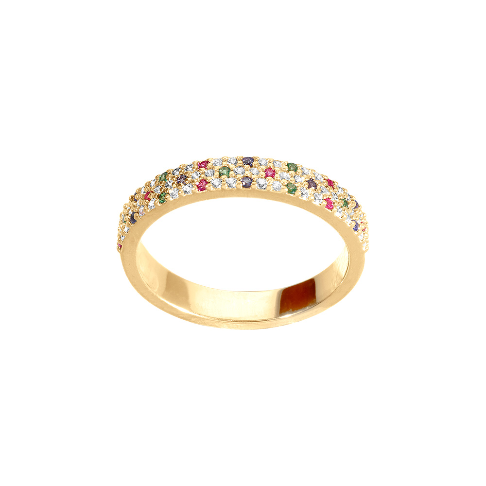 Bague en plaqu� or ruban d\'oxydes multi couleurs - Vue 1