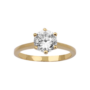 Bague en plaqu or solitaire en oxyde blanc serti 6 griffes - Vue 1