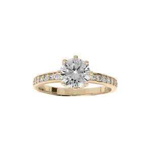 Bague en plaqu or solitaire griff et oxydes blancs - Vue 1