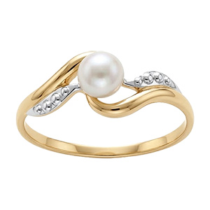 Bague en plaqu� or torsade avec Perle de culture d'eau douce blanche