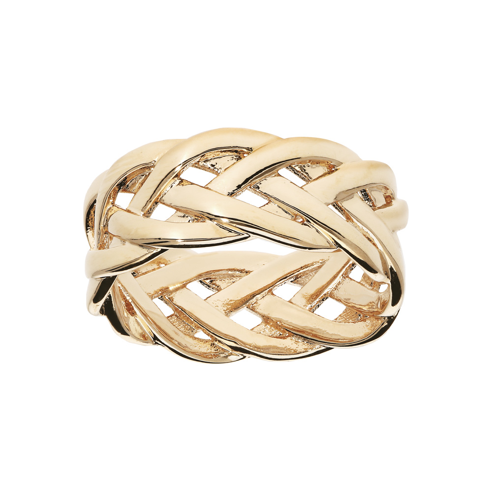 Bague Plaque Or Jaune Forme Fleur Avec Pierre Rouge - Taille 56, Occasion
