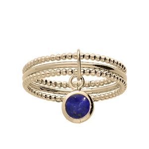 Bague en plaqu or triple anneaux avec pampille pierre Lapis Lazuli vritable - Vue 1