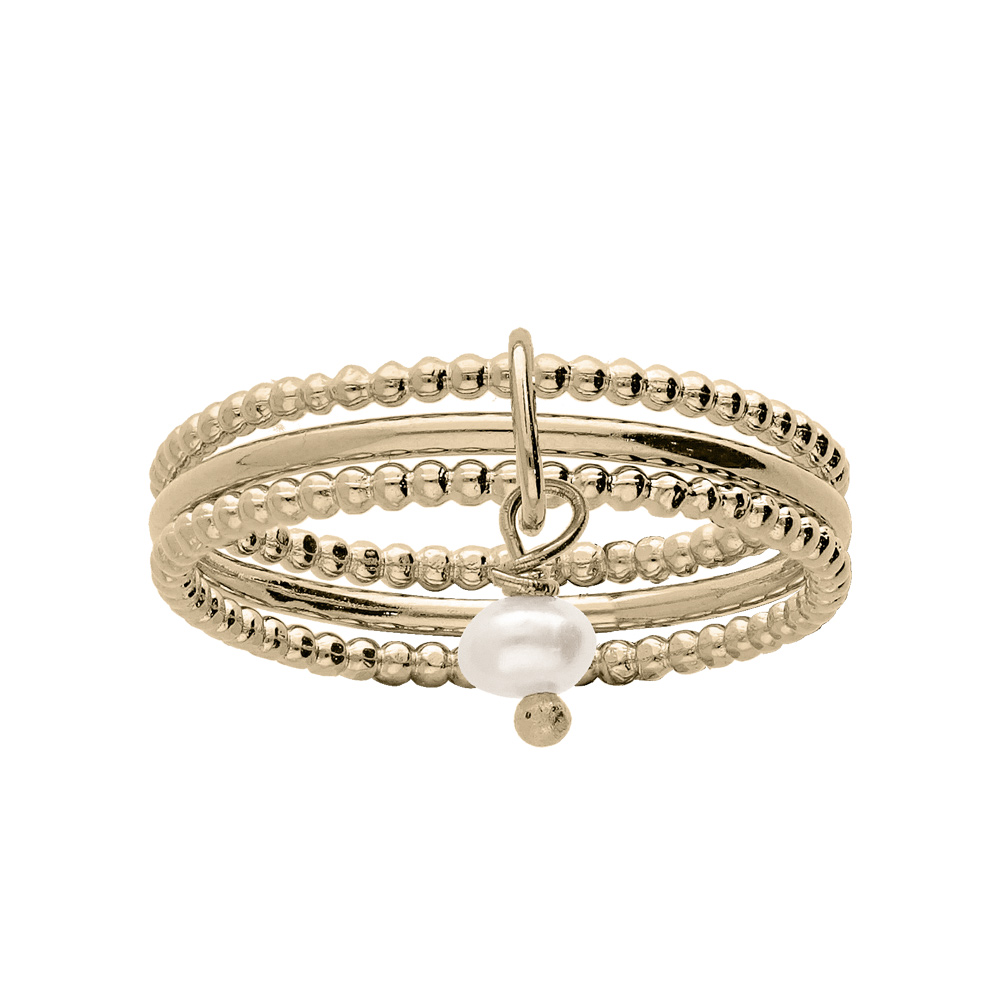 Bague en plaqu� or triple anneaux et pampille Perle de culture d\'eau douce - Vue 1