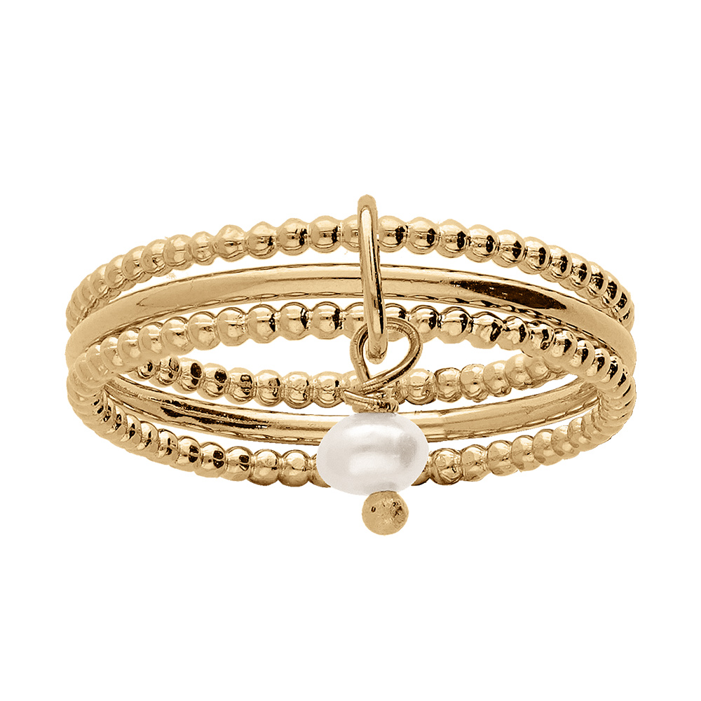 Bague Or 18k Avec 2 Perles Akoya Et 6 Diamants - Taille 51 (16.2mm) - Ajustable