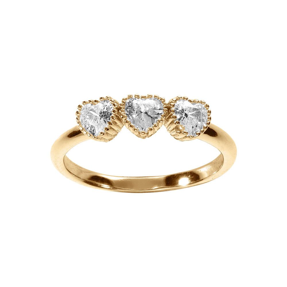 Bague en plaqu or trois coeurs d\'oxydes blancs - Vue 1
