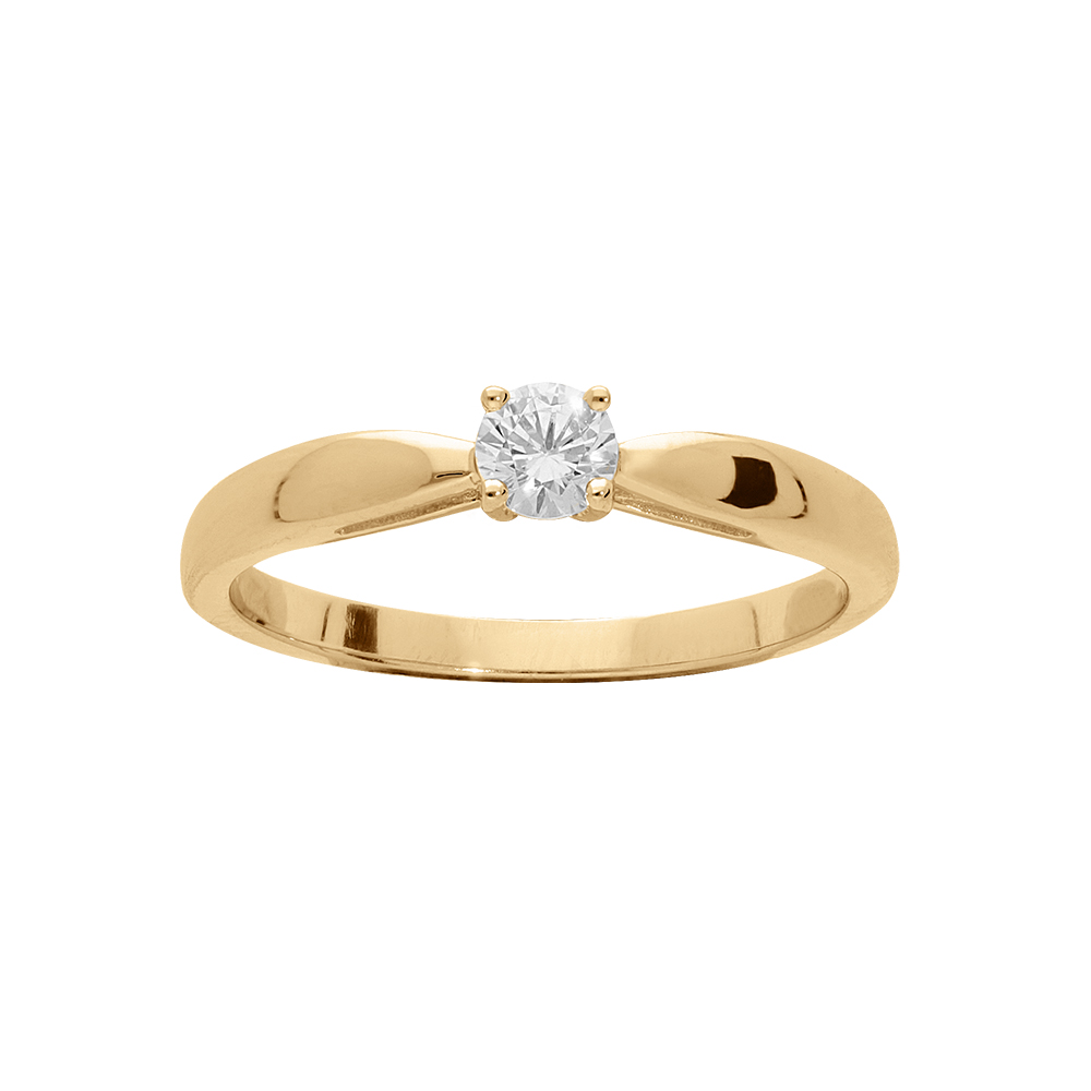 Bague en vermeil 4mm avec solitaire oxyde blanc serti quatre griffes - Vue 1