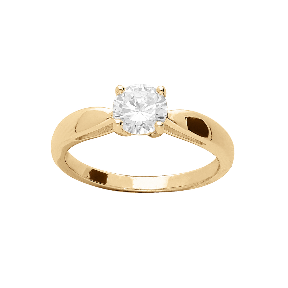 Bague en vermeil 6mm avec solitaire oxyde blanc serti quatre griffes - Vue 1