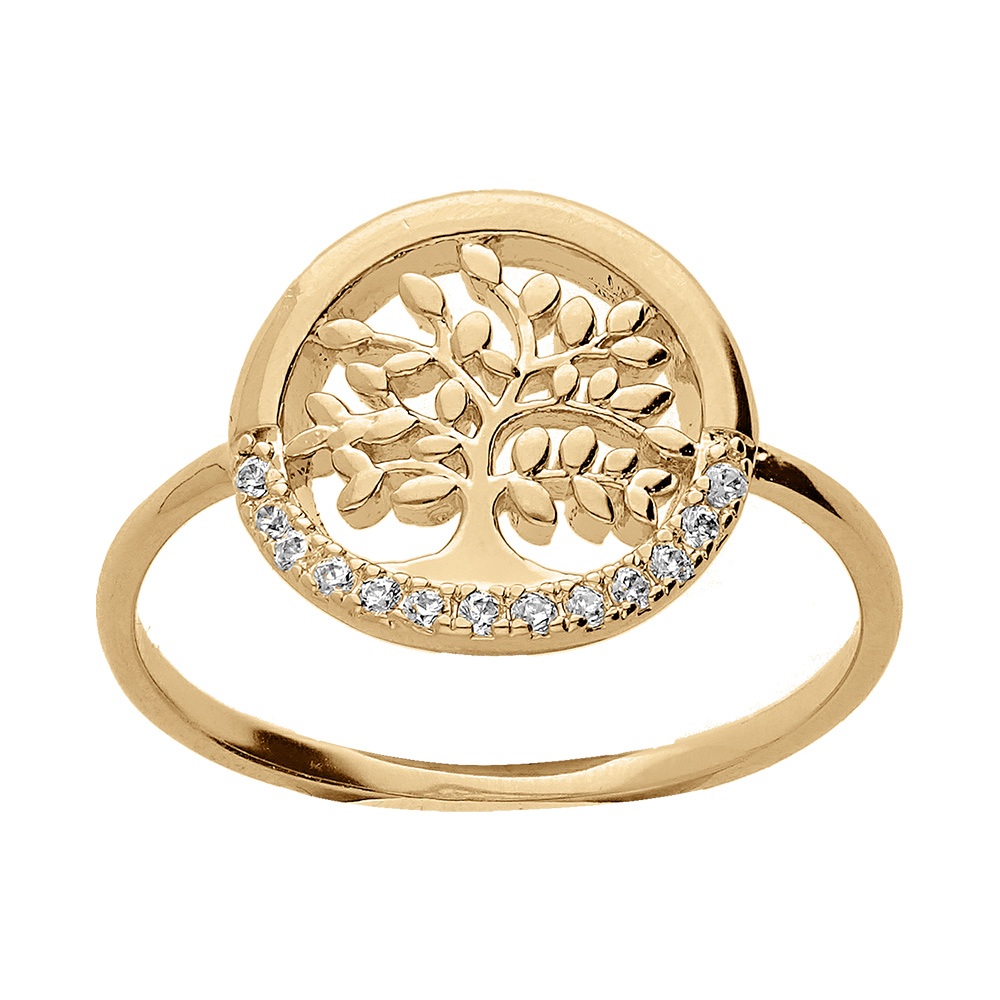 Bague en vermeil arbre de vie avec oxydes blancs sertis - Vue 1