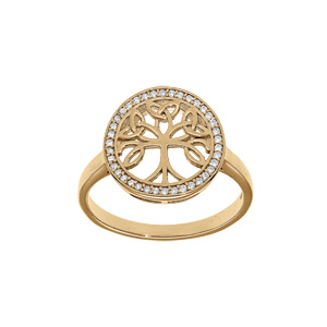 Bague en vermeil arbre de vie celtique 14mm cave contour d\'oxydes blancs sertis - Vue 1