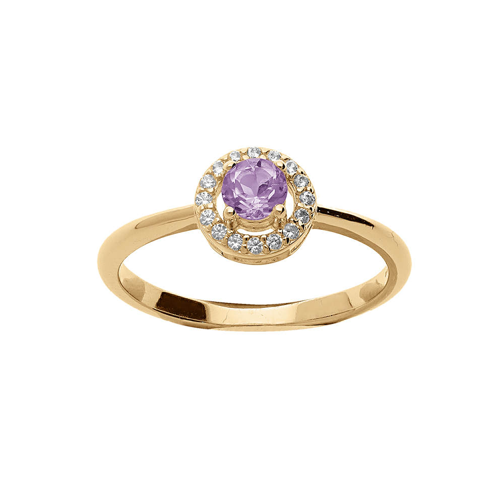 Bague en vermeil avec amethyste v�ritable central  et contour d\'oxydes blancs sertis - Vue 1