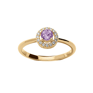 Bague en vermeil avec amethyste vritable central  et contour d'oxydes blancs sertis