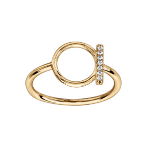 Bague en vermeil avec cercle et barrette ornée d\'oxydes blancs sertis - Vue 1