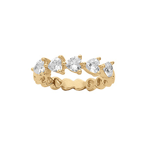 Bague en vermeil avec cinq coeurs d\'oxydes blancs sertis - Vue 1