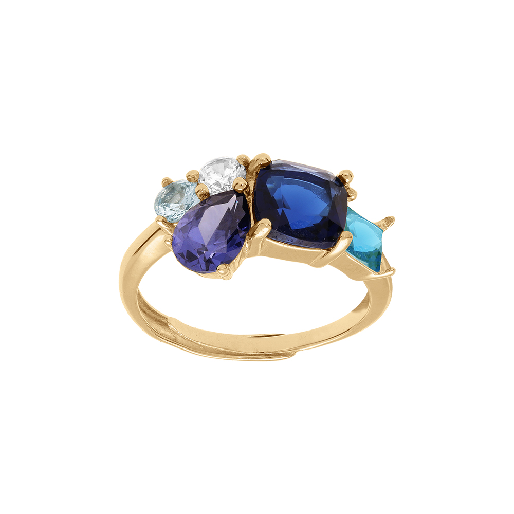 Bague en vermeil avec cinq oxydes bleus et blanc sertis - Vue 1