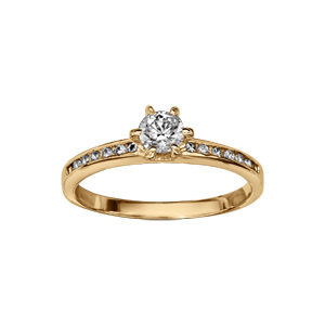 Bague en vermeil avec oxyde blanc serti 6 griffes et sertissage d\'oxydes blancs sur le dessus de l\'anneau - Vue 1