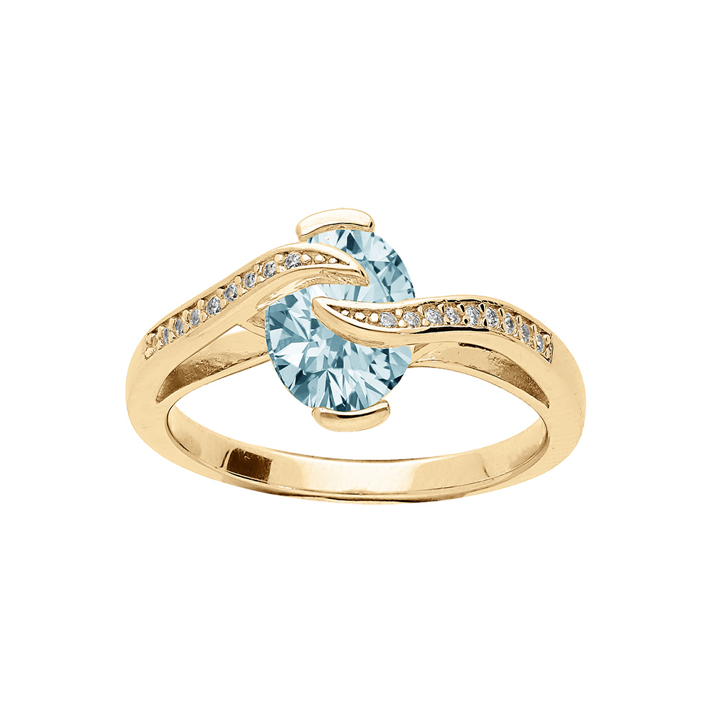 Bague en vermeil avec oxyde bleu ciel et volute d\'oxydes blancs - Vue 1