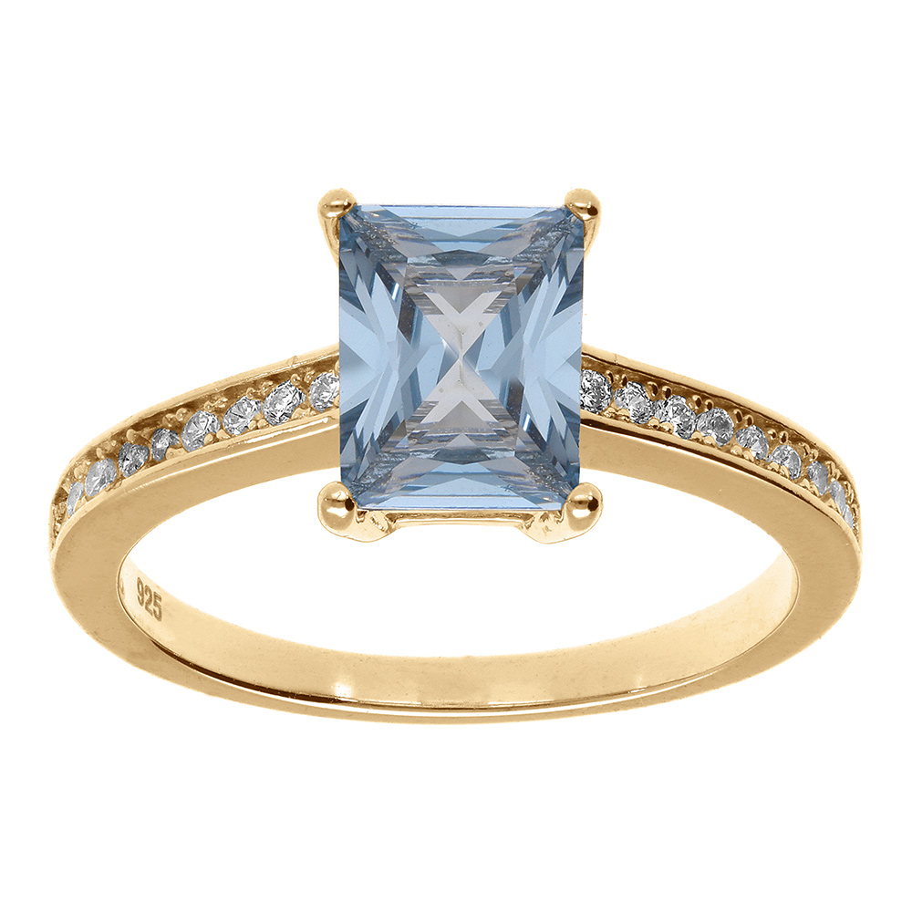 Bague en vermeil avec oxyde bleu et oxydes blancs sur l\'anneau - Vue 1