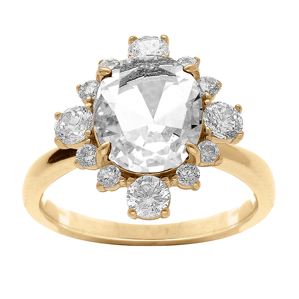 Bague en vermeil avec oxyde central blanc et contour d\'oxydes blancs sertis - Vue 1