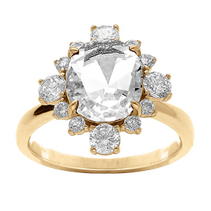 Bague en vermeil avec oxyde central blanc et contour d'oxydes blancs sertis