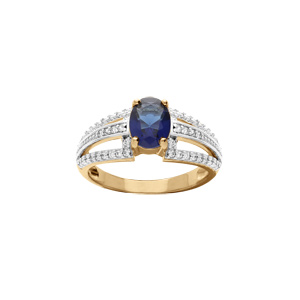 Bague en vermeil avec oxyde central bleu et trois rails d\'oxydes blancs sertis - Vue 1