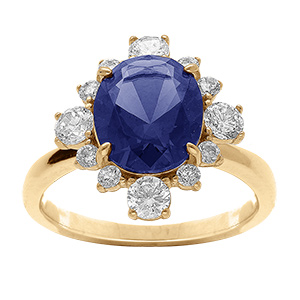 Bague en vermeil avec oxyde central bleu fonc et contour d\'oxydes blancs sertis - Vue 1