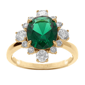 Bague en vermeil avec oxyde central vert et contour d'oxydes blancs sertis