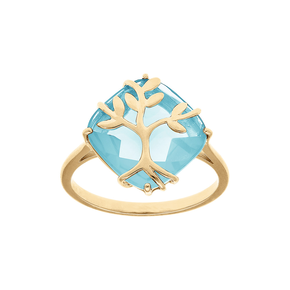 Bague en vermeil avec oxyde fond bleu ciel et arbre de vie - Vue 1