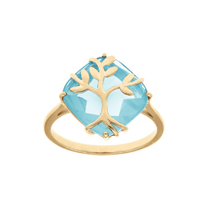 Bague en vermeil avec oxyde fond bleu ciel et arbre de vie - Vue 1