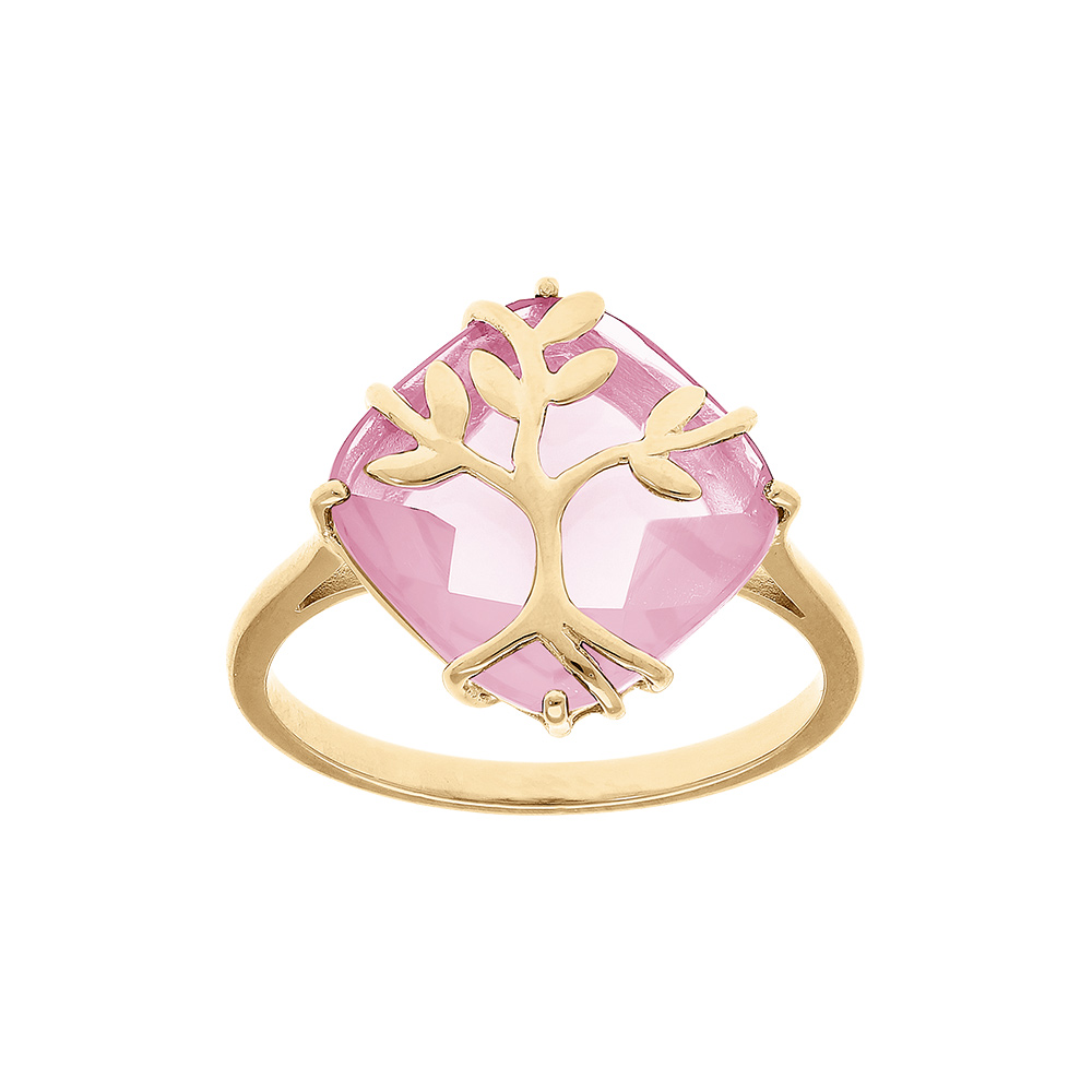 Bague en vermeil avec oxyde fond rose et arbre de vie - Vue 1