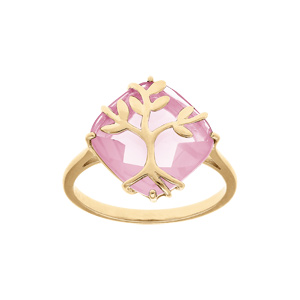 Bague en vermeil avec oxyde fond rose et arbre de vie - Vue 1