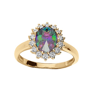 Bague en vermeil avec oxyde mystique arc en ciel et contour d'oxydes blancs