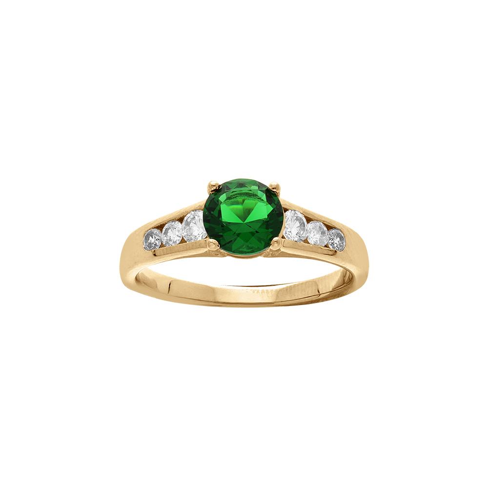 Bague en vermeil avec oxyde vert et oxydes blancs sertis - Vue 1