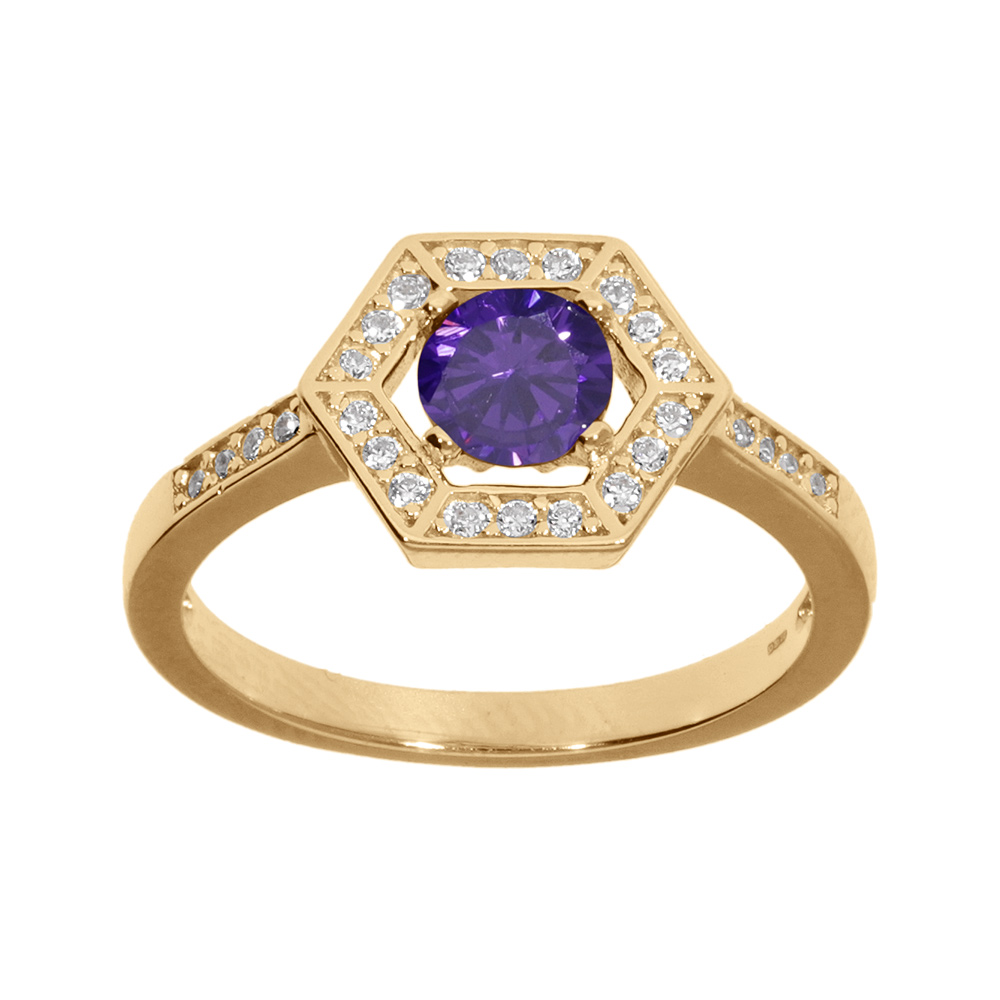 Bague en vermeil avec oxyde violet et contour oxydes blancs - Vue 1