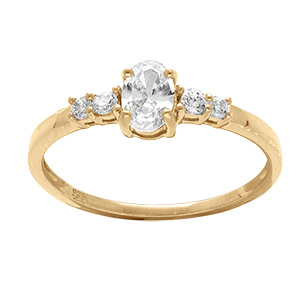 Bague en vermeil avec oxydes blancs sertis un central et deux de chaque c�t�