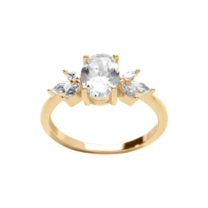 Bague en vermeil avec oxydes blancset un oxyde de chaque côté - Vue 1