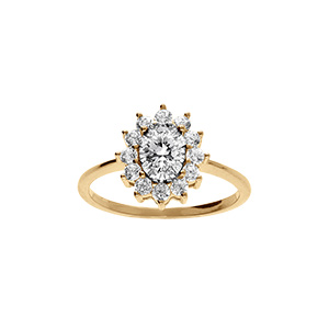 Bague en vermeil avec pierre centrale blanche (11 mm x 9 mm) et contour de pierres blanches - Vue 1