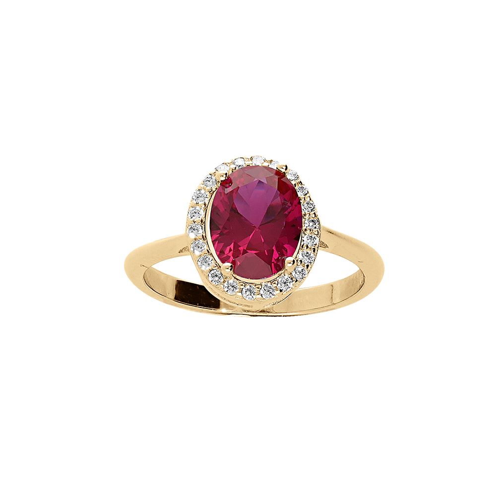 Bague en vermeil avec pierre centrale rouge et contour d\' oxydes blancs sertis - Vue 1
