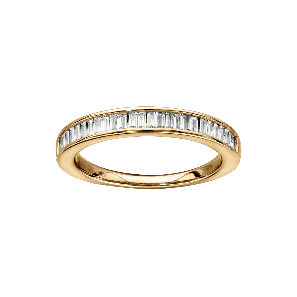 Bague en vermeil avec rail d\' oxydes baguettes blancs sertis - Vue 1
