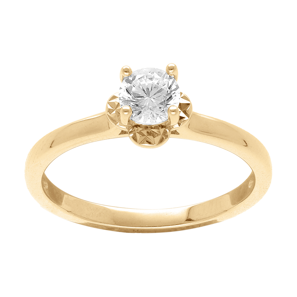 Bague en vermeil avec solitaire d\'oxyde blanc serti - Vue 1