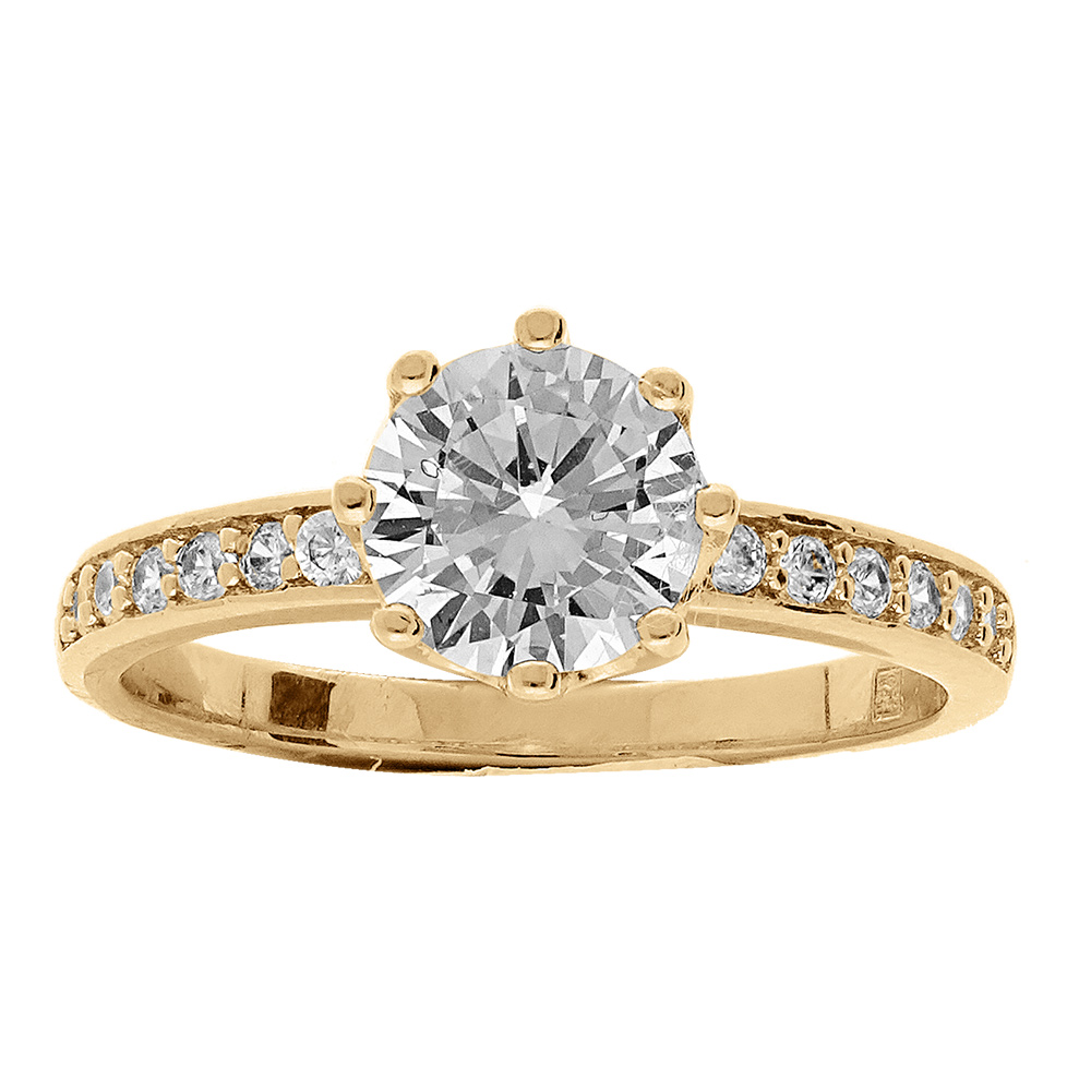 Bague en vermeil avec solitaire et oxydes blancs - Vue 1