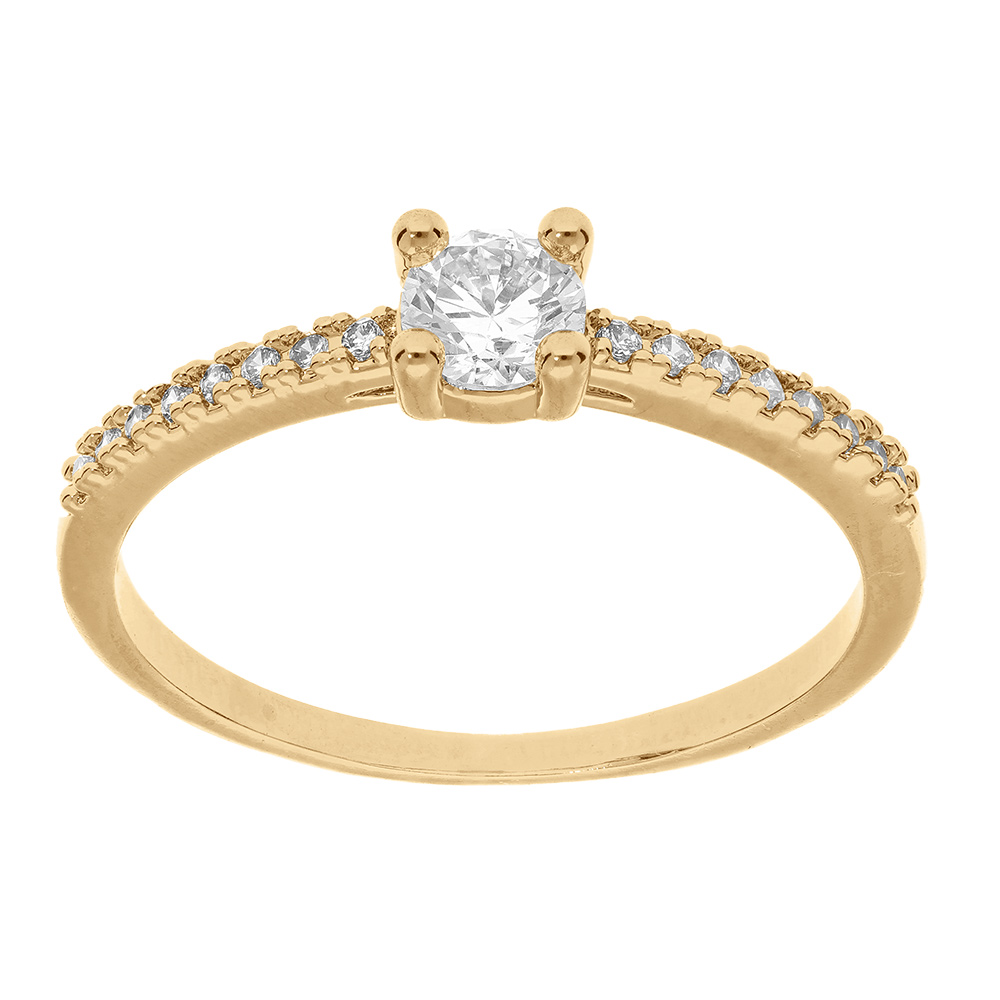 Bague en vermeil avec solitaire oxyde blanc serti et anneau pav� d\'oxydes - Vue 1
