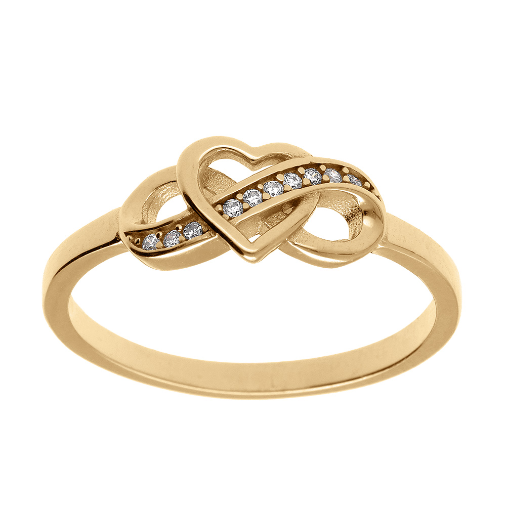 Bague en vermeil avec un coeur entreml d\'un symbole infini et la partie avant orne d\'oxydes blancs sertis - Vue 1