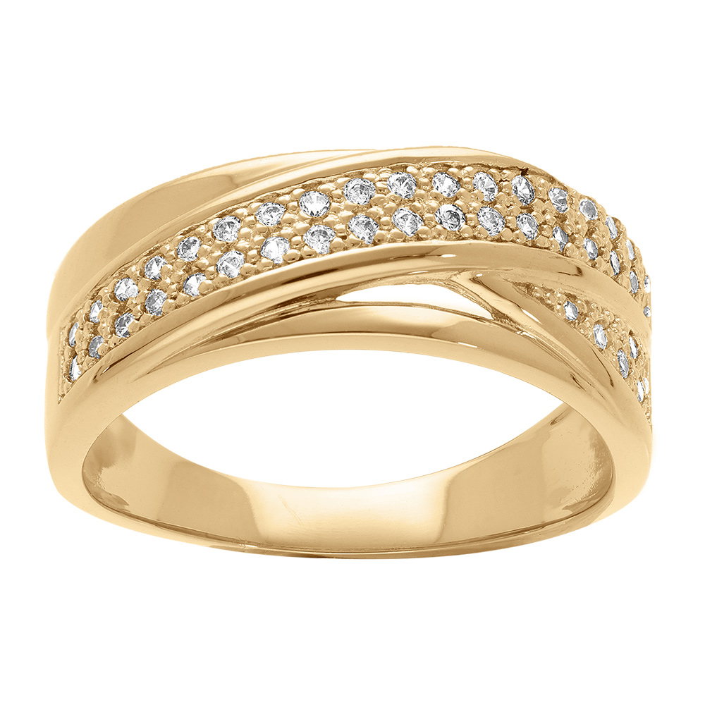 Bague en vermeil  � bandes entrelac�es pav�es d\' oxydes blancs sertis - grand diam�tre - Vue 1