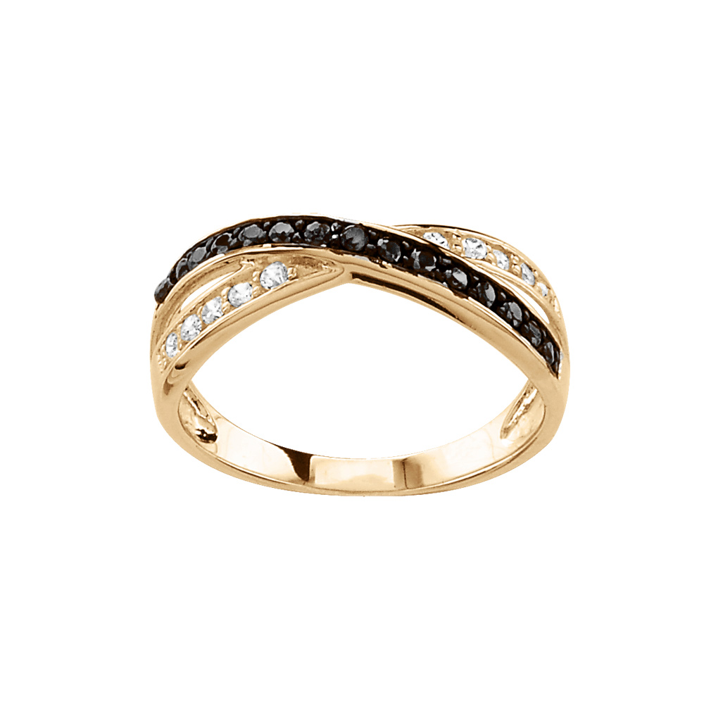 Bague en vermeil brins croiss avec pierres noires et blanches - Vue 1