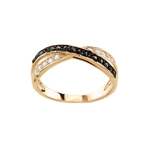 Bague en vermeil brins croisés avec pierres noires et blanches - Vue 1