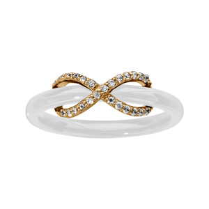 Bague en vermeil céramique blanche avec oxydes blancs sertis - Vue 1