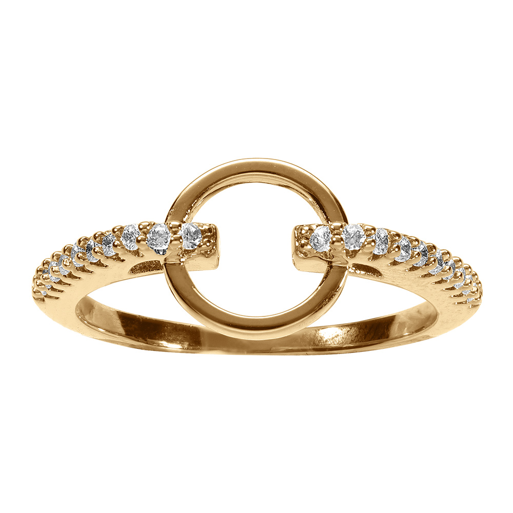 Bague en  vermeil cercle lisse �vid� et oxydes blancs sertis sur l\'anneau - Vue 1