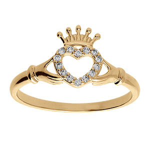 Bague en vermeil claddagh irlande (amitie, amour, loyaut�) avec oxydes blancs sertis