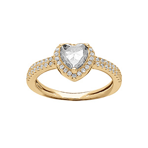 Bague en vermeil coeur 6mm oxyde blanc avec contour et rail d'oxydes blancs sertis